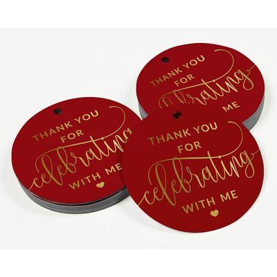 Etiquetas para Garrafa 'Obrigado por Celebrar Comigo' de Aniversário, com Foil Metalizado para Lembrancinha - Inkdotpot 50 Etiquetas Metalizadas / Vermelho - Ouro Rosé