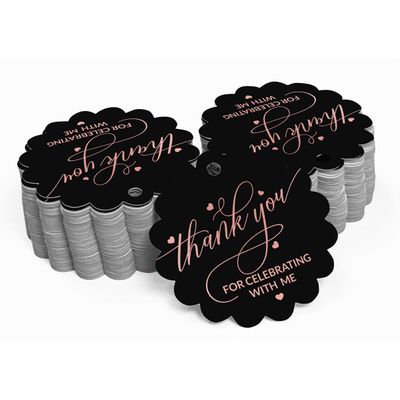 Etiquetas de Papel para Lembrancinha de Aniversário "Obrigado por Celebrar Comigo" com Foil Artesanal - Inkdotpot 50 Etiquetas Metalizadas / Preto - Ouro Rosé