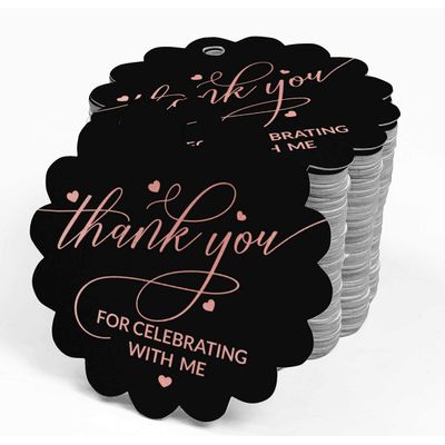 Etiquetas de Papel para Lembrancinha de Aniversário "Obrigado por Celebrar Comigo" com Foil Artesanal - Inkdotpot 50 Etiquetas Metalizadas / Preto - Ouro Rosé