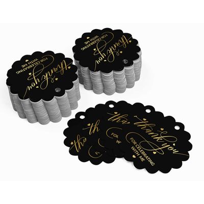 Etiquetas de Papel para Lembrancinha de Aniversário "Obrigado por Celebrar Comigo" com Foil Artesanal - Inkdotpot 50 Etiquetas Metalizadas / Preto - Ouro Rosé