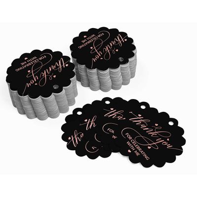 Etiquetas de Papel para Lembrancinha de Aniversário "Obrigado por Celebrar Comigo" com Foil Artesanal - Inkdotpot 50 Etiquetas Metalizadas / Preto - Ouro Rosé