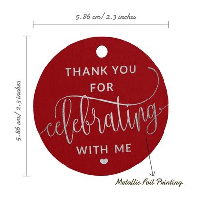 Etiquetas de Garrafa de Aniversário "Obrigado por Celebrar Comigo" Metalizadas para Lembrancinhas - Inkdotpot 100 Etiquetas Metalizadas / Vermelho - Prata