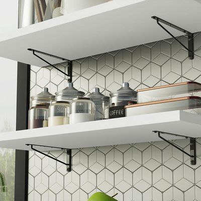 Kit 2 Prateleiras Suspensas Para Cozinha Madesa 80 Cm Com Mão Francesa - Branco Branco