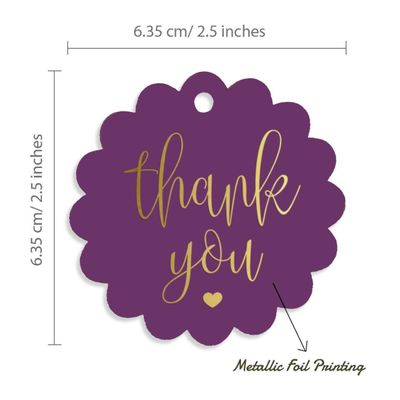 Etiquetas de Papel Metalizado 'Obrigado' para Lembrancinhas de Chá de Noiva - Inkdotpot 100 Etiquetas Metalizadas / Roxo - Dourado