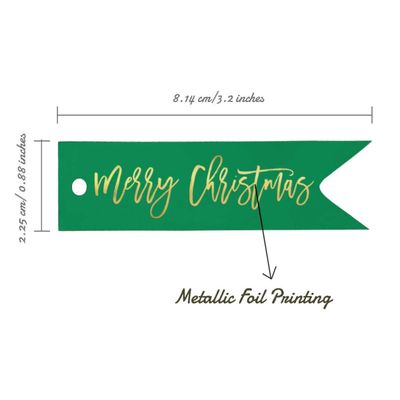 Etiqueta de Papel para Lembrancinha Merry Christmas com Acabamento Metálico para Pendurar - Inkdotpot 50 Etiquetas Metalizadas / Verde - Dourado