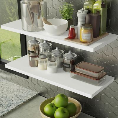 Kit 2 Prateleiras Suspensas Para Cozinha Madesa 80 Cm Com Mão Francesa - Branco Branco
