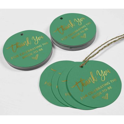 Etiquetas de Papel Metalizadas Obrigada por Celebrar a Futura Noiva para Lembrancinhas do Chá de Noiva - Inkdotpot 100 Etiquetas Metalizadas / Verde - Dourado