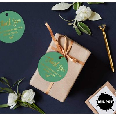Etiquetas de Papel Metalizadas Obrigada por Celebrar a Futura Noiva para Lembrancinhas do Chá de Noiva - Inkdotpot 100 Etiquetas Metalizadas / Verde - Dourado