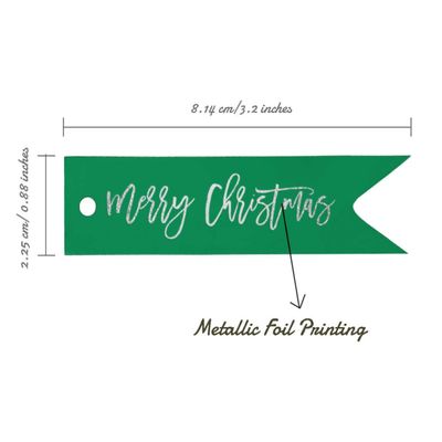 Etiqueta de Papel para Lembrancinha Merry Christmas com Acabamento Metálico para Pendurar - Inkdotpot 50 Etiquetas Metalizadas / Verde - Prata