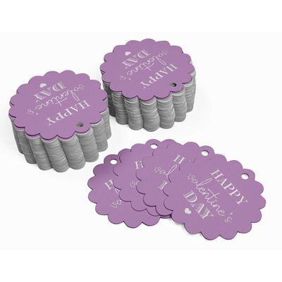 Etiquetas Pendentes para Garrafas "Feliz Dia dos Namorados" Metalizadas para Lembrancinhas - Inkdotpot 50 Etiquetas Metalizadas / Roxo - Prata