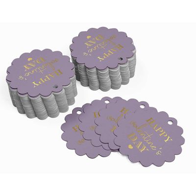 Etiquetas Pendentes para Garrafas "Feliz Dia dos Namorados" Metalizadas para Lembrancinhas - Inkdotpot 50 Etiquetas Metalizadas / Roxo - Prata