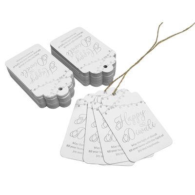 Etiquetas de Papel para Lembrancinhas Feliz Diwali com Metalizado Artesanal para Pendurar - Inkdotpot 100 Etiquetas Metalizadas / Branco - Prata
