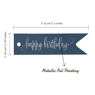 Etiquetas de Papel para Lembrancinhas 'Feliz Aniversário' Metalizadas para Pendurar - Inkdotpot 50 Etiquetas Metalizadas / Azul - Prata