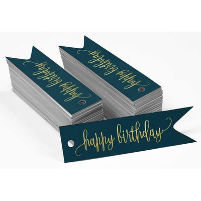 Etiquetas de Papel para Lembrancinhas 'Feliz Aniversário' Metalizadas para Pendurar - Inkdotpot 50 Etiquetas Metalizadas / Azul - Prata