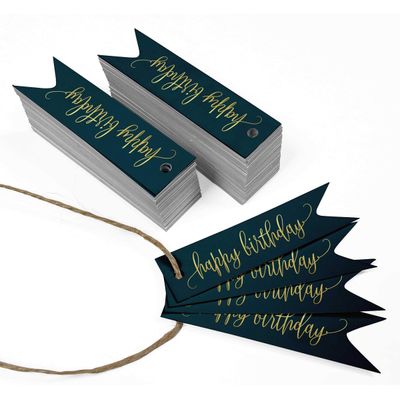 Etiquetas de Papel para Lembrancinhas 'Feliz Aniversário' Metalizadas para Pendurar - Inkdotpot 50 Etiquetas Metalizadas / Azul - Prata