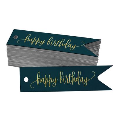 Etiquetas de Papel para Lembrancinhas 'Feliz Aniversário' Metalizadas para Pendurar - Inkdotpot 50 Etiquetas Metalizadas / Azul - Prata