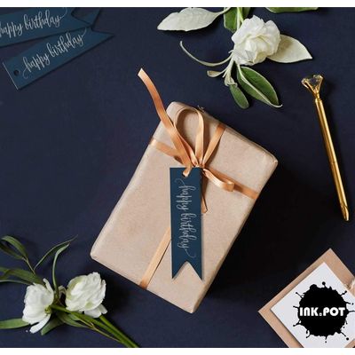 Etiquetas de Papel para Lembrancinhas 'Feliz Aniversário' Metalizadas para Pendurar - Inkdotpot 50 Etiquetas Metalizadas / Azul - Prata