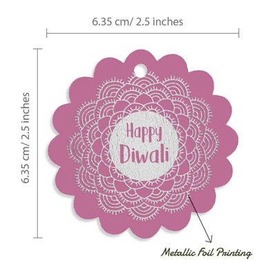 Tags de Papel para Lembrancinha Feliz Diwali com Folha Metalizada para Pendurar - Inkdotpot 100 Etiquetas Metalizadas / Rosa - Prata