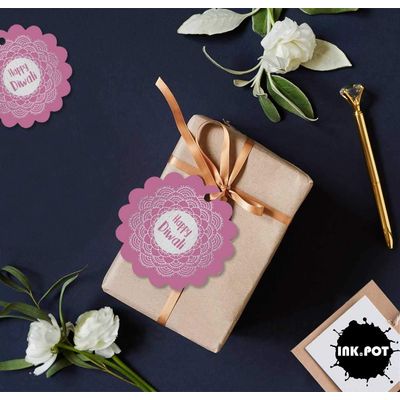 Tags de Papel para Lembrancinha Feliz Diwali com Folha Metalizada para Pendurar - Inkdotpot 100 Etiquetas Metalizadas / Rosa - Prata
