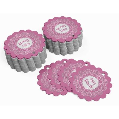 Tags de Papel para Lembrancinha Feliz Diwali com Folha Metalizada para Pendurar - Inkdotpot 100 Etiquetas Metalizadas / Rosa - Prata