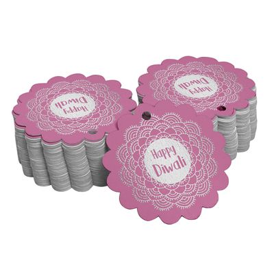 Tags de Papel para Lembrancinha Feliz Diwali com Folha Metalizada para Pendurar - Inkdotpot 100 Etiquetas Metalizadas / Rosa - Prata