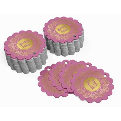 Tags de Papel para Lembrancinha Feliz Diwali com Folha Metalizada para Pendurar - Inkdotpot 100 Etiquetas Metalizadas / Rosa - Prata