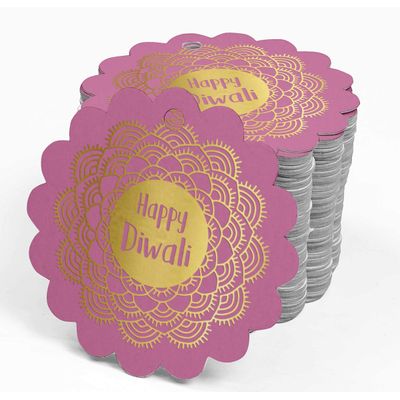 Tags de Papel para Lembrancinha Feliz Diwali com Folha Metalizada para Pendurar - Inkdotpot 100 Etiquetas Metalizadas / Rosa - Prata