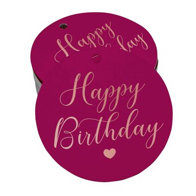 Etiquetas de Papel 'Feliz Aniversário' para Lembrancinhas, Etiquetas Pendentes Metalizadas para Artesanato - Inkdotpot 100 Etiquetas Metalizadas / Rosa - Ouro Rosé