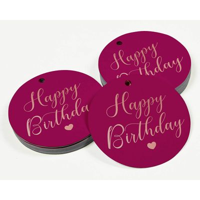 Etiquetas de Papel 'Feliz Aniversário' para Lembrancinhas, Etiquetas Pendentes Metalizadas para Artesanato - Inkdotpot 100 Etiquetas Metalizadas / Rosa - Ouro Rosé