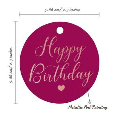 Etiquetas de Papel 'Feliz Aniversário' para Lembrancinhas, Etiquetas Pendentes Metalizadas para Artesanato - Inkdotpot 100 Etiquetas Metalizadas / Rosa - Ouro Rosé