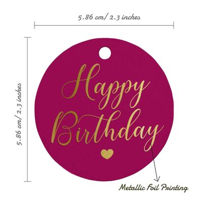 Etiquetas de Papel 'Feliz Aniversário' para Lembrancinhas, Etiquetas Pendentes Metalizadas para Artesanato - Inkdotpot 100 Etiquetas Metalizadas / Rosa - Ouro Rosé