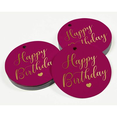 Etiquetas de Papel 'Feliz Aniversário' para Lembrancinhas, Etiquetas Pendentes Metalizadas para Artesanato - Inkdotpot 100 Etiquetas Metalizadas / Rosa - Ouro Rosé