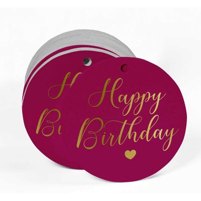 Etiquetas de Papel 'Feliz Aniversário' para Lembrancinhas, Etiquetas Pendentes Metalizadas para Artesanato - Inkdotpot 100 Etiquetas Metalizadas / Rosa - Ouro Rosé