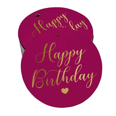 Etiquetas de Papel 'Feliz Aniversário' para Lembrancinhas, Etiquetas Pendentes Metalizadas para Artesanato - Inkdotpot 100 Etiquetas Metalizadas / Rosa - Ouro Rosé