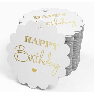Etiquetas Pendentes de Papel Metalizado Feliz Aniversário para Lembrancinhas - Inkdotpot 50 Etiquetas Metalizadas / Branco - Dourado