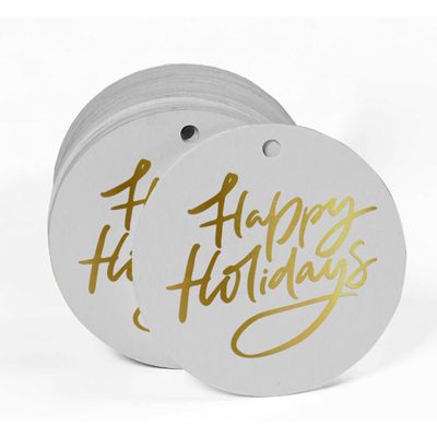 Etiquetas de Papel para Lembrancinhas 'Boas Festas' com Foil para Pendurar - Inkdotpot 100 Etiquetas Metalizadas / Branco - Dourado