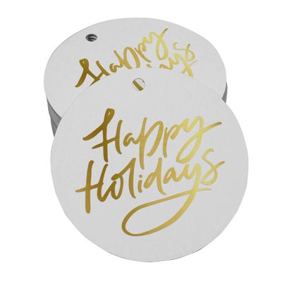 Etiquetas de Papel para Lembrancinhas 'Boas Festas' com Foil para Pendurar - Inkdotpot 100 Etiquetas Metalizadas / Branco - Dourado