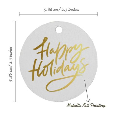 Etiquetas de Papel para Lembrancinhas 'Boas Festas' com Foil para Pendurar - Inkdotpot 100 Etiquetas Metalizadas / Branco - Dourado