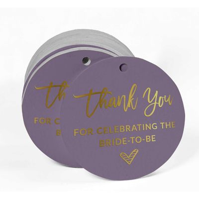 Etiquetas de Papel para Lembrancinhas de Chá de Noiva 'Obrigada por Celebrar a Futura Noiva' com Detalhe Metalizado - Inkdotpot 50 Etiquetas Metalizadas / Roxo - Dourado