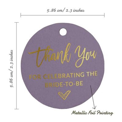 Etiquetas de Papel para Lembrancinhas de Chá de Noiva 'Obrigada por Celebrar a Futura Noiva' com Detalhe Metalizado - Inkdotpot 50 Etiquetas Metalizadas / Roxo - Dourado