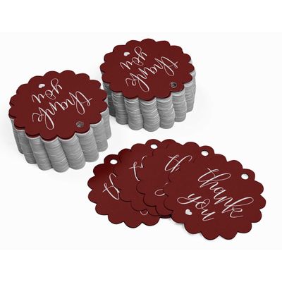 Etiquetas Penduradas de Papel Metalizado 'Obrigado' para Lembrancinhas de Chá de Noiva - Inkdotpot 100 Etiquetas Metalizadas / Vermelho - Prata