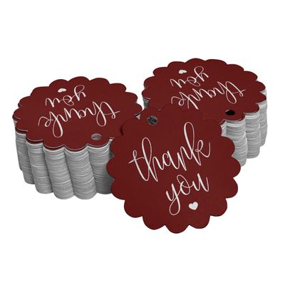 Etiquetas Penduradas de Papel Metalizado 'Obrigado' para Lembrancinhas de Chá de Noiva - Inkdotpot 100 Etiquetas Metalizadas / Vermelho - Prata