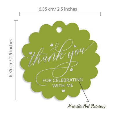 Etiquetas de Papel Metalizado "Obrigado por Celebrar Comigo" para Lembrancinhas de Aniversário - Inkdotpot 100 Etiquetas Metalizadas / Verde - Prata