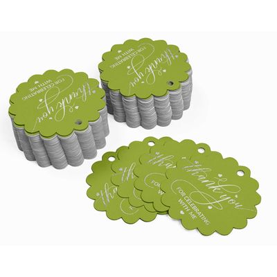 Etiquetas de Papel Metalizado "Obrigado por Celebrar Comigo" para Lembrancinhas de Aniversário - Inkdotpot 100 Etiquetas Metalizadas / Verde - Prata