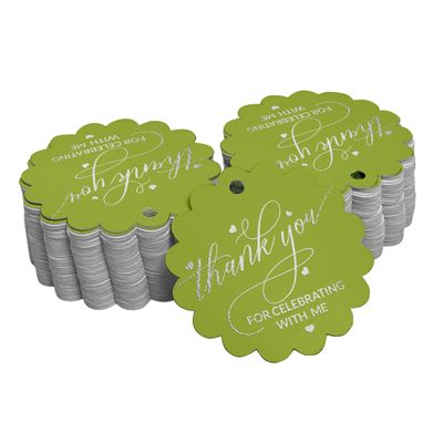 Etiquetas de Papel Metalizado "Obrigado por Celebrar Comigo" para Lembrancinhas de Aniversário - Inkdotpot 100 Etiquetas Metalizadas / Verde - Prata