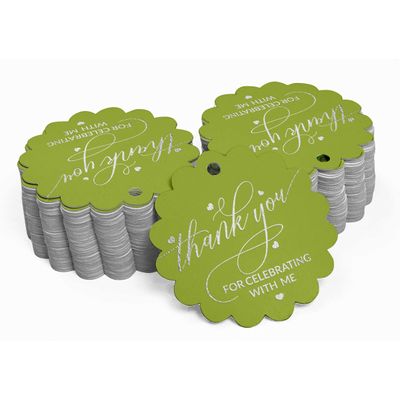 Etiquetas de Papel Metalizado "Obrigado por Celebrar Comigo" para Lembrancinhas de Aniversário - Inkdotpot 100 Etiquetas Metalizadas / Verde - Prata