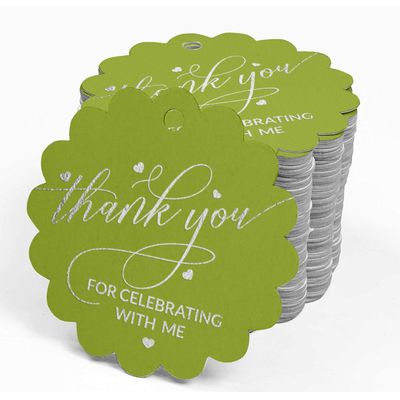 Etiquetas de Papel Metalizado "Obrigado por Celebrar Comigo" para Lembrancinhas de Aniversário - Inkdotpot 100 Etiquetas Metalizadas / Verde - Prata
