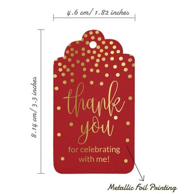 Etiquetas de Papel Metalizado 'Obrigado por Celebrar Comigo' para Lembrancinha de Aniversário - Inkdotpot 100 Etiquetas Metalizadas / Vermelho - Prata