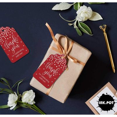 Etiquetas de Papel Metalizado 'Obrigado por Celebrar Comigo' para Lembrancinha de Aniversário - Inkdotpot 100 Etiquetas Metalizadas / Vermelho - Prata