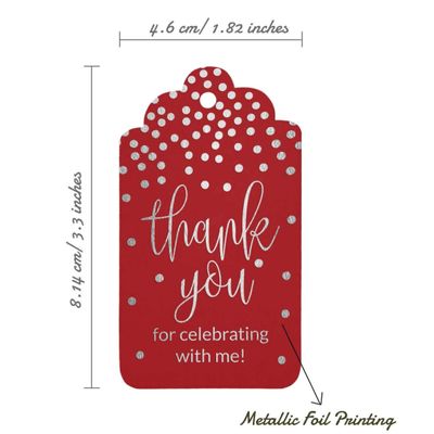 Etiquetas de Papel Metalizado 'Obrigado por Celebrar Comigo' para Lembrancinha de Aniversário - Inkdotpot 100 Etiquetas Metalizadas / Vermelho - Prata